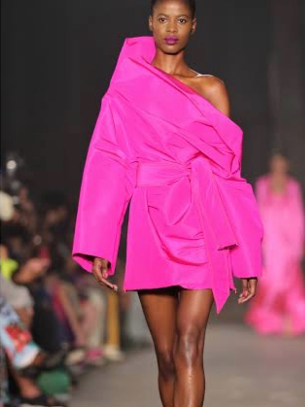 Christopher John Rogers Fuchsia One-Shoulder Mini Dress